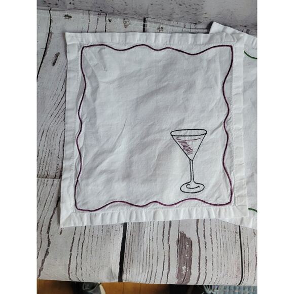 Pier 1 Cocktail Martini Napkins Set 4 Embroidered White Cotton - Picture 4 of 10